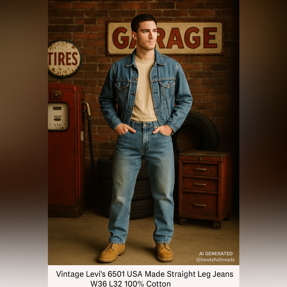 Vintage Levi’s 6501 USA Made Straight Jeans W35 L28 Cropped 100% Cotton